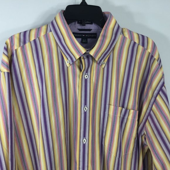 Tommy Hilfiger XL Button Down Shirt Yellow Striped - Picture 2 of 11